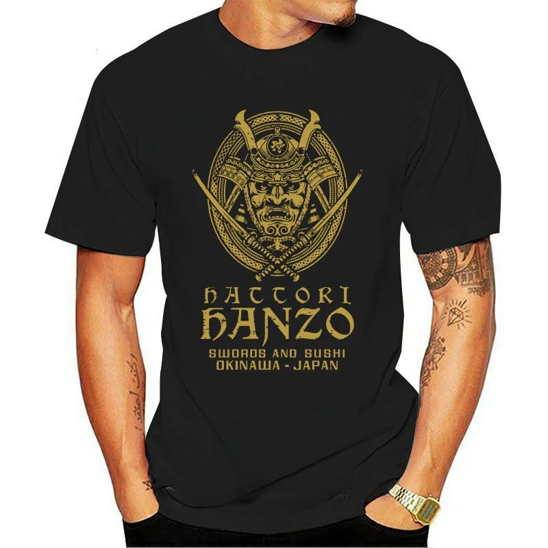 New Hattori Hanzo 2021 Men Cool Samurai T-Shirt Swords And Sushi Cartoon Design Punk T Shirt Okinawa Japan Chic Tops Tees 019674