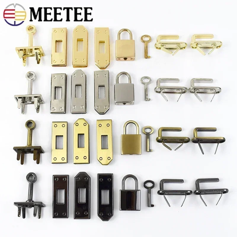 Meetee 1Set(7Pcs)/2/3/4/5Sets 45mm 4 Colors Metal Bag Hardware Accessories Women\'s Handbag Clasp Lock Buckle Part Leather Craft