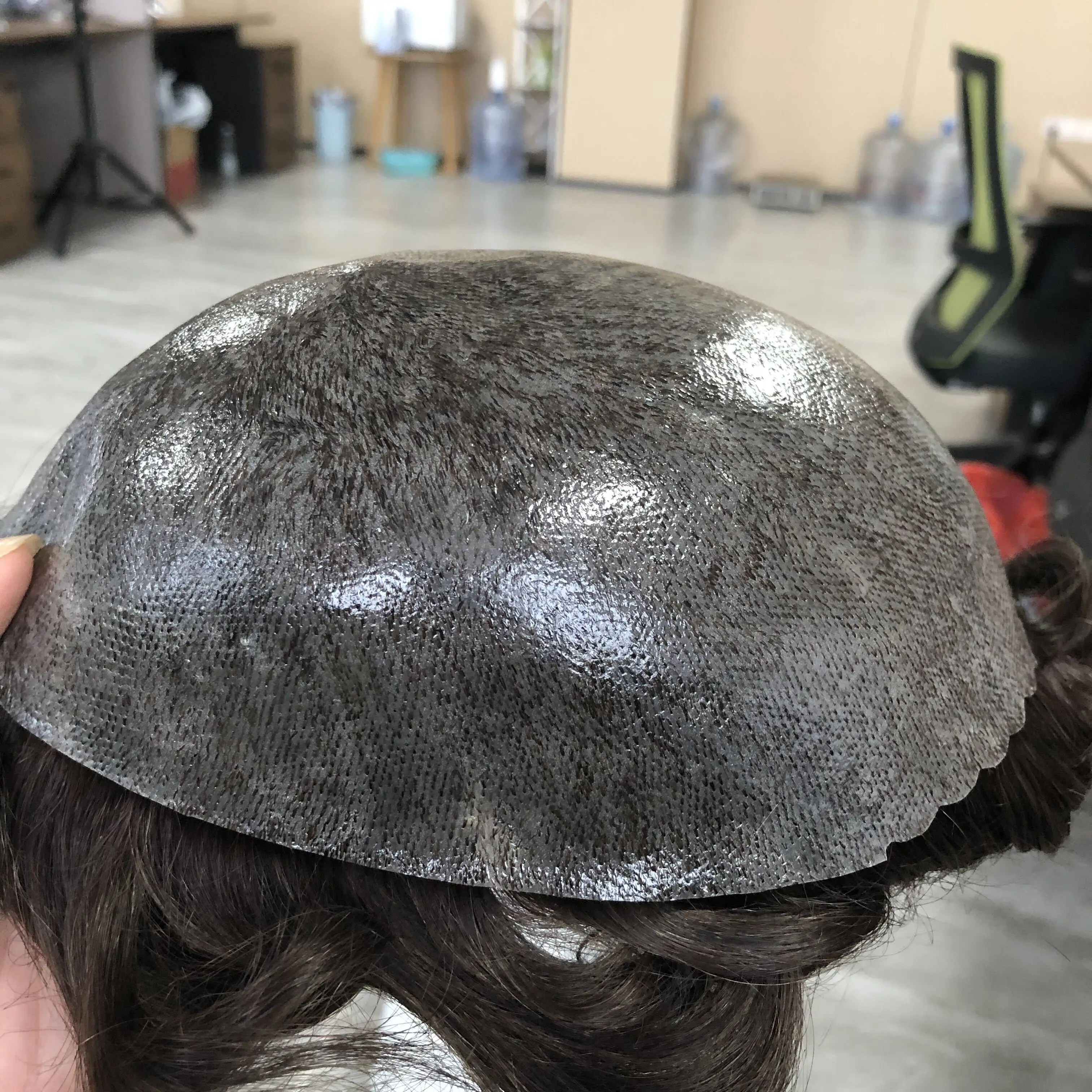 Wig rambut alami 1B40 1B65 Man, wig rambut manusia abu-abu dengan kepadatan 120 dan rambut dasar PU kuat, sistem kapiler, mudah dipakai