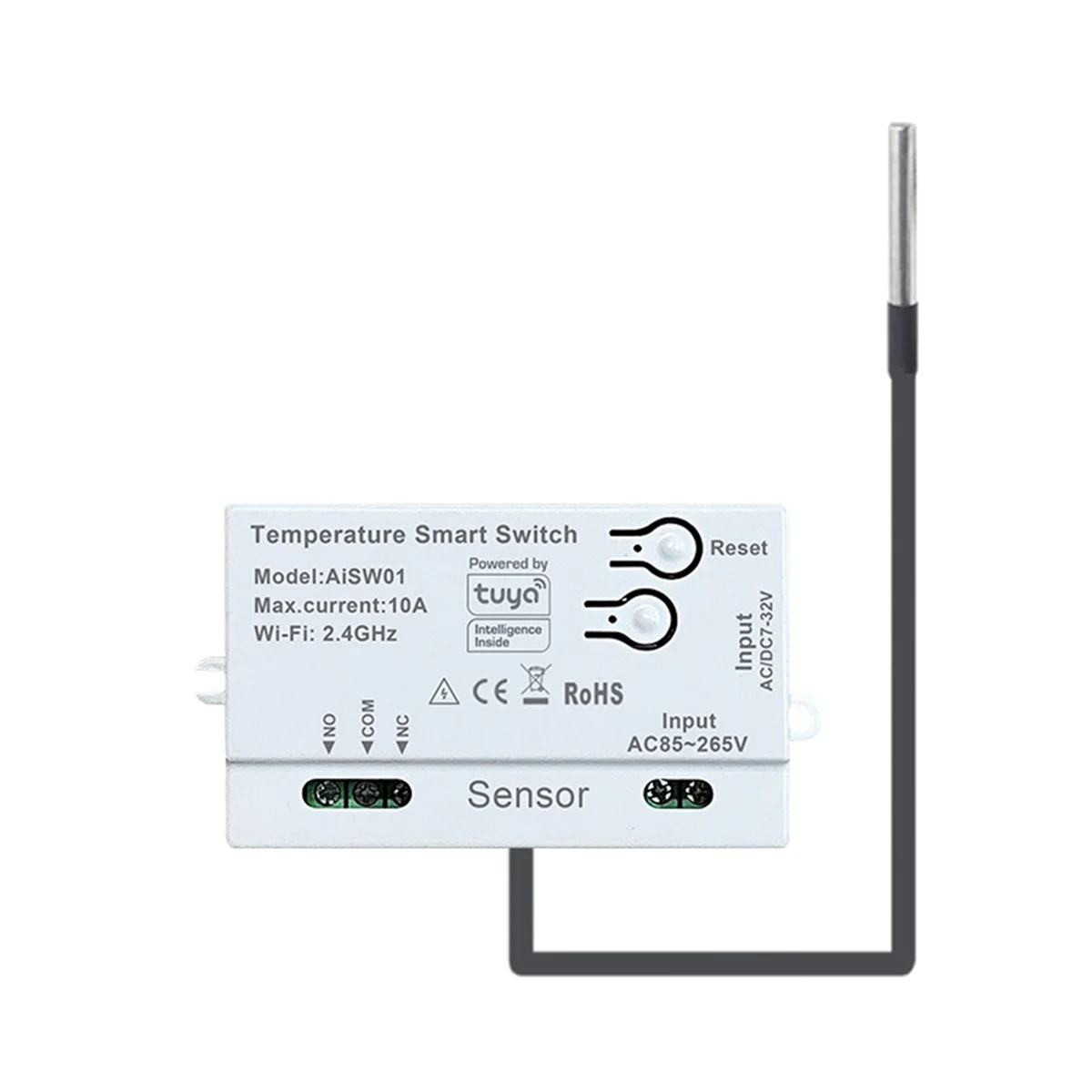 AB53 Tuya WiFi Temperature Switch Sensor 2.4G WiFi Temperature Switch Sensor Smart Switch with 1M Temperature Probe