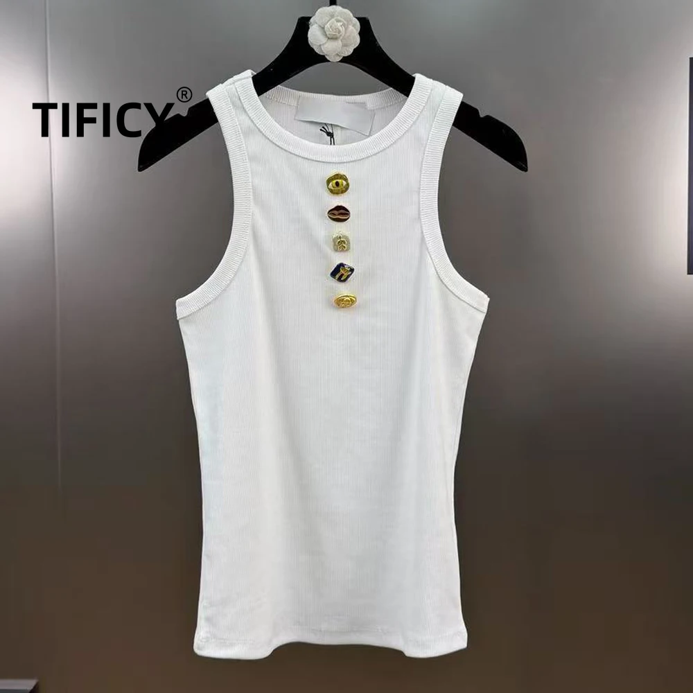 

High Street Cotton Tees Tanks Top Women's Outerwear Base New Suspender Striped Knit Camis Sleeveless Tank Top Summer