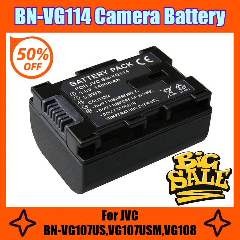 Batería de cámara BN-VG114 de 3,6 V 1400 mAh para JVC BN-VG107US VG107USM VG108