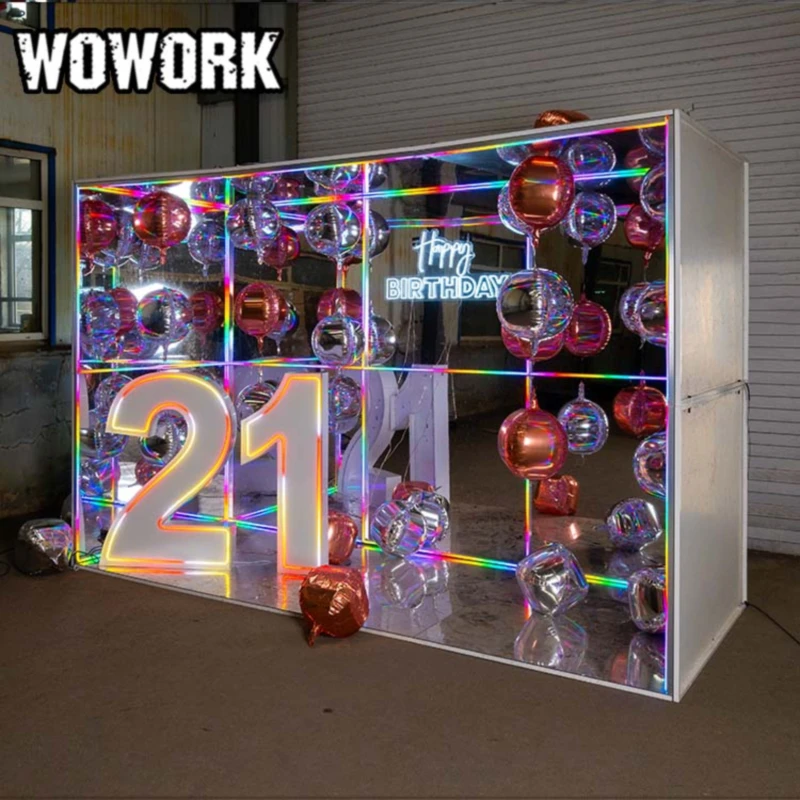 

WOWORK Detachable LED Neon Abyss Infinity Mirror Photo Booth Box for Wedding Party Event Decoration