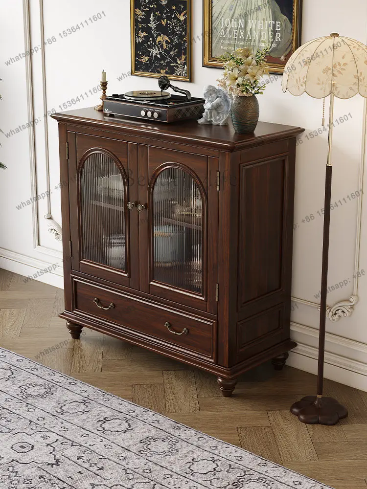 American all-solid wood wine cabinet simple wall double door dining side retro rural locker