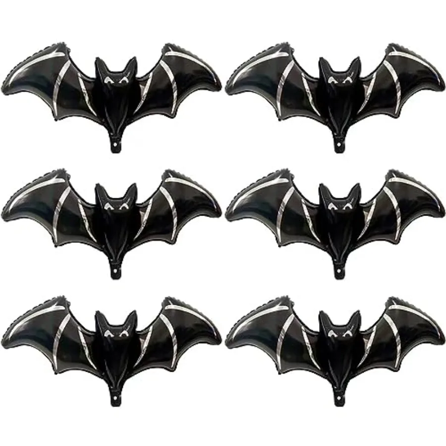 6Pcs Halloween Black Bat Balloons Giant Bat Halloween Foil Balloon for Black Day of Death Spooky Birthday Baby Shower Party Dec