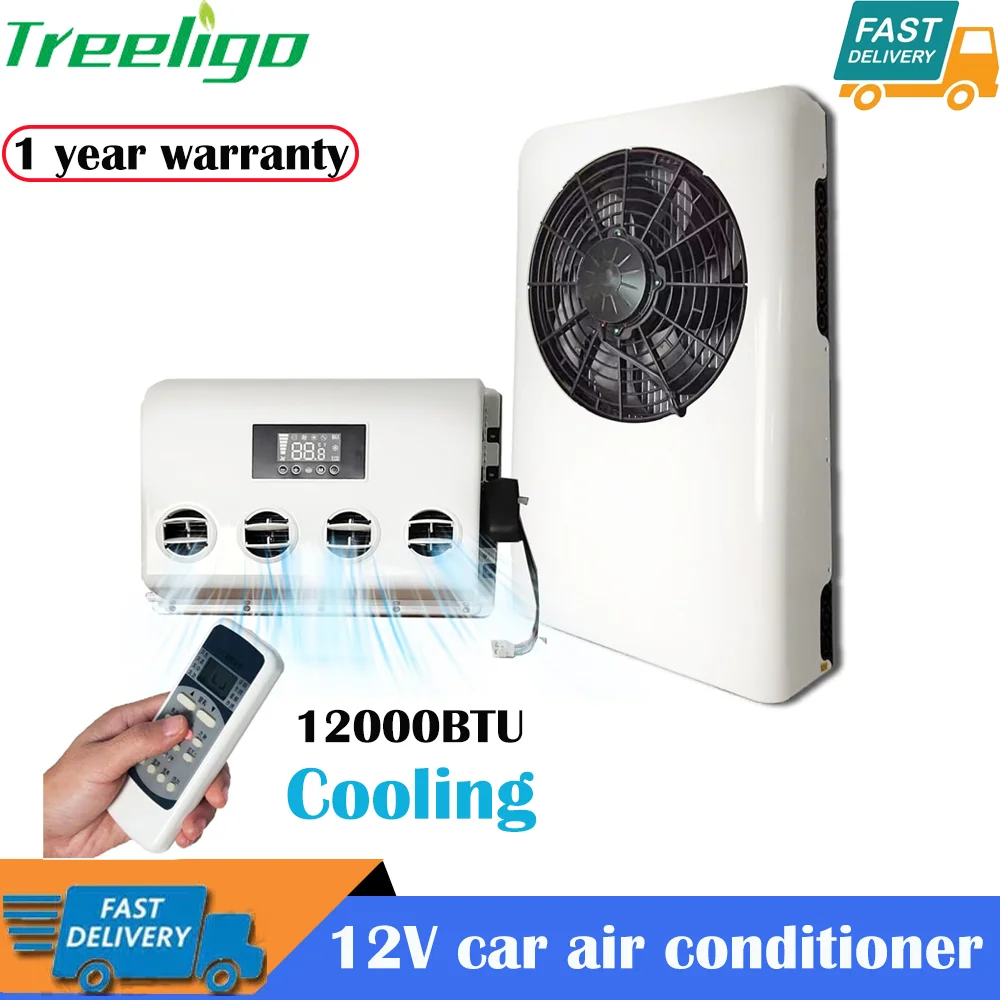 Treeligo Electric 12V 12000BTU Truck Air Conditioning Systems Parking Air Conditioner Split Parking Cooler For Camper Van Cabin