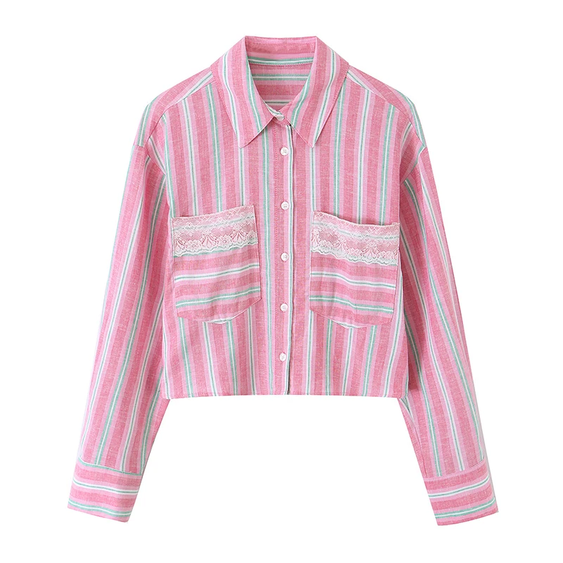 Spring New Women's Shirts 2026 Fashion Pink Stripes Elegant Loose Blouse Women's Chic Spring Street Youth Travel Holiday Tops - view 5
