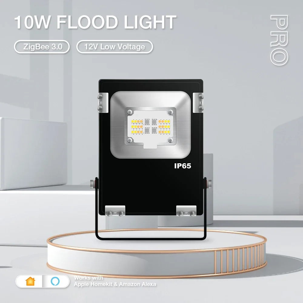 

Gledopto Zigbee 3.0 Smart 12 В Уличная лампа для прожекторов 10 Вт Pro, совместимая с приложением Tuya Alexa Echo Plus Voice RF Пульт дистанционного управления