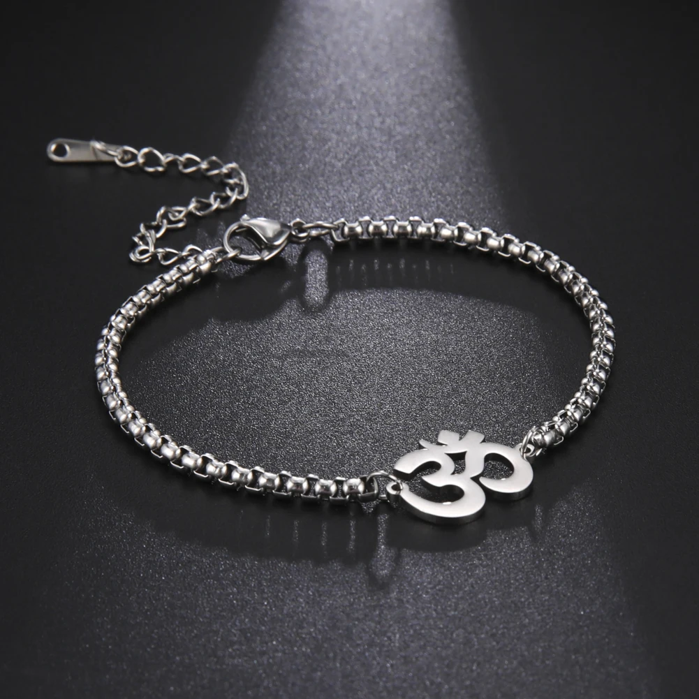 Stainless Steel Bracelet for Men Women Hindu Symbol Pendant Bracelet Simple Fashion Jewelry for Birthday Party Gift