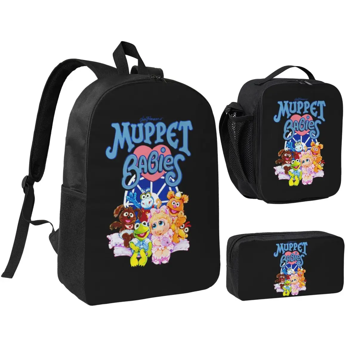 Mochila Muppet Babies para niños y niñas, mochila escolar, bolsos de hombro, 3 piezas, bolsa de almuerzo aislada, estuche para lápices