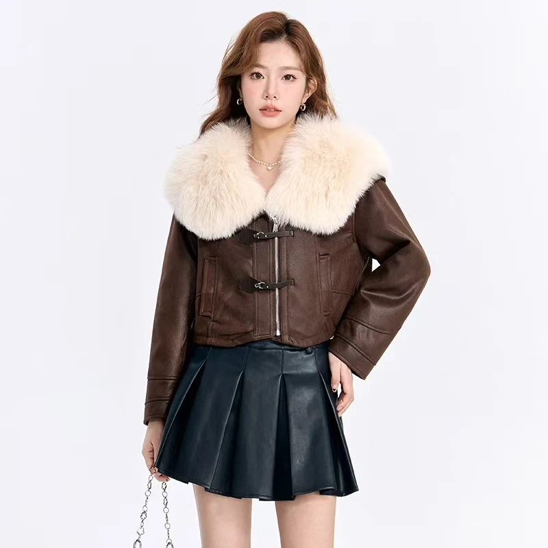 

2024 Women's winter down jacket,100% Super Large Real Natural Fox Fur Collar, Suede fabric,Women Goose Puffer Coat,Female Parkas