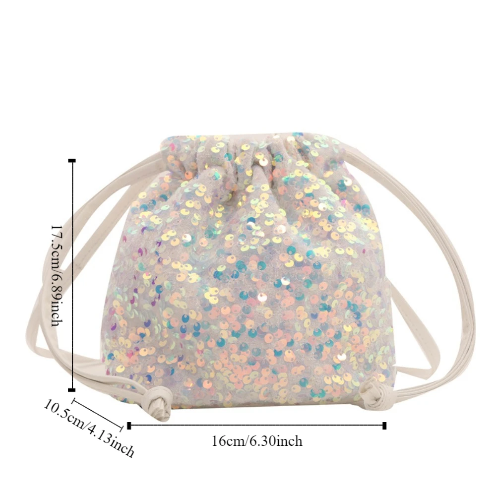 New Japanese Fashion Sequin Shoulder Bag for Girls Shiny Drawstring Crossbody Bag Women Underarm Mini Bucket Bag Phone Purse