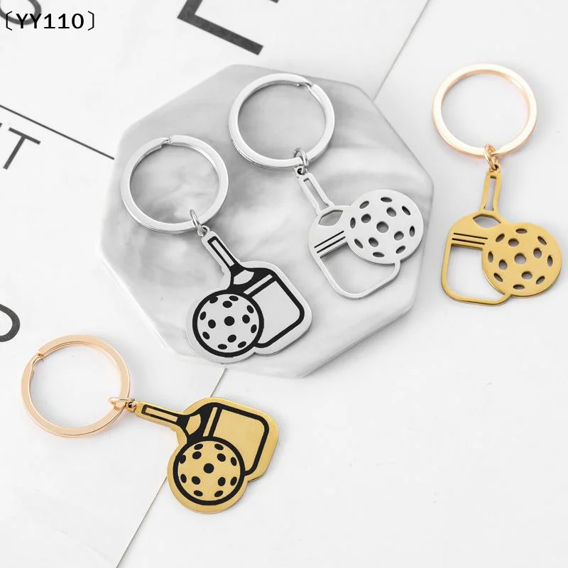 Pickleball Racket Keychain Pendant Team Sports Player Fans Stainless Steel Jewelry Women Men Gifts〔YY110〕