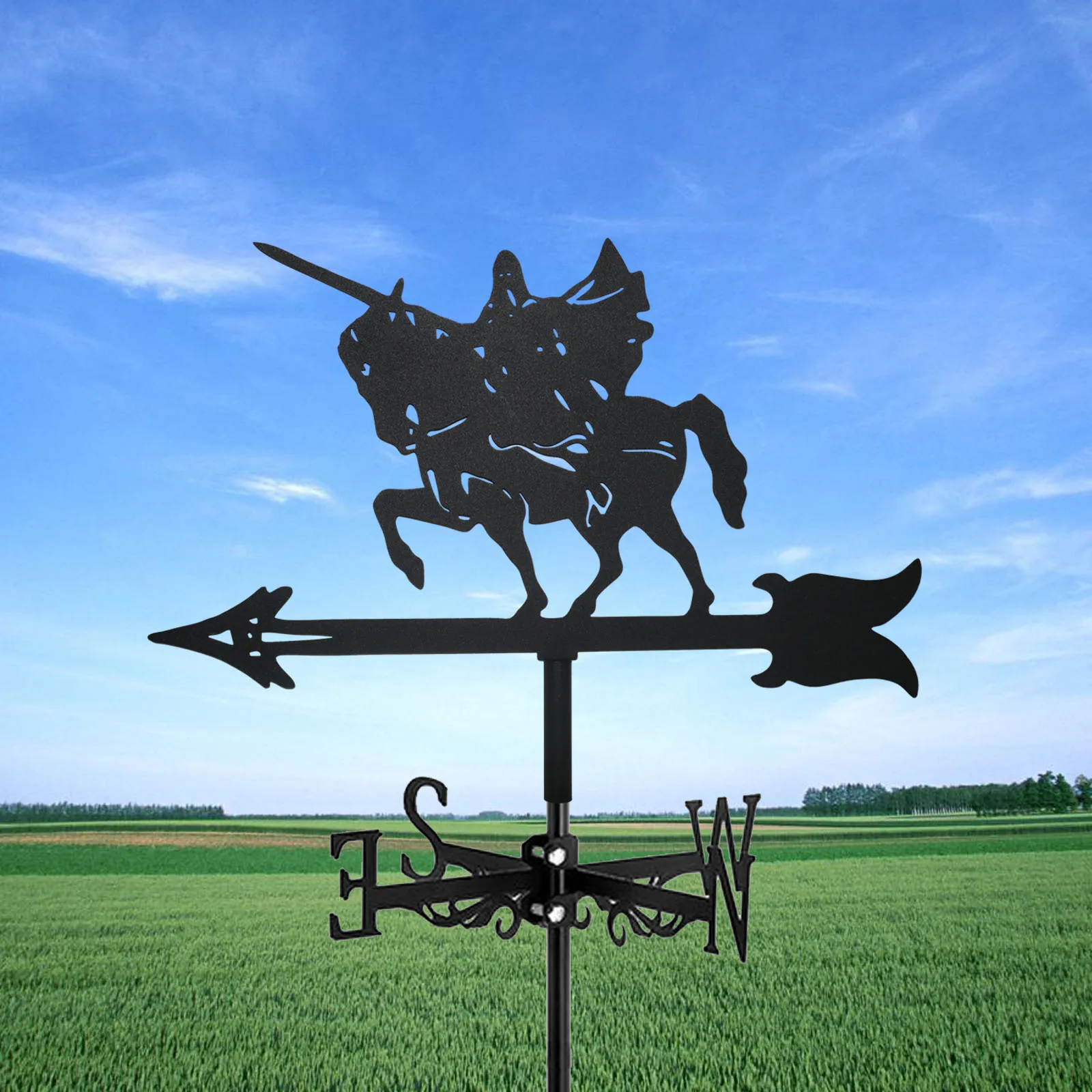 New Knight Weathervane Silhouette Art Black Metal Wind Vanes Cavalry Outdoors Decorations Garden for Roof Yard Building