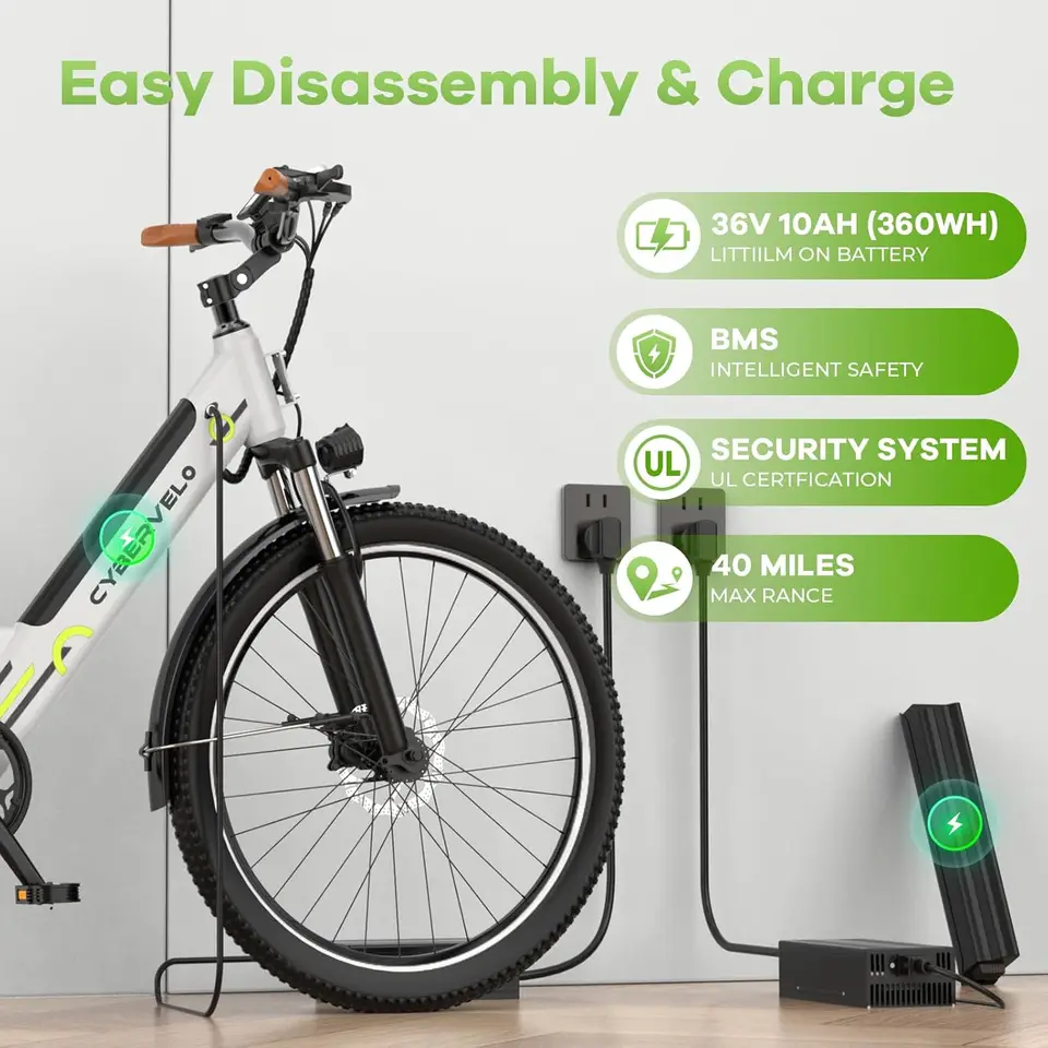 Cybervelo 750W Peak Electric Bike for Adults,up 80 Miles Removable Battery Ebike, 26" Electric E Bike with 7-Speed,Adult Electri image 23