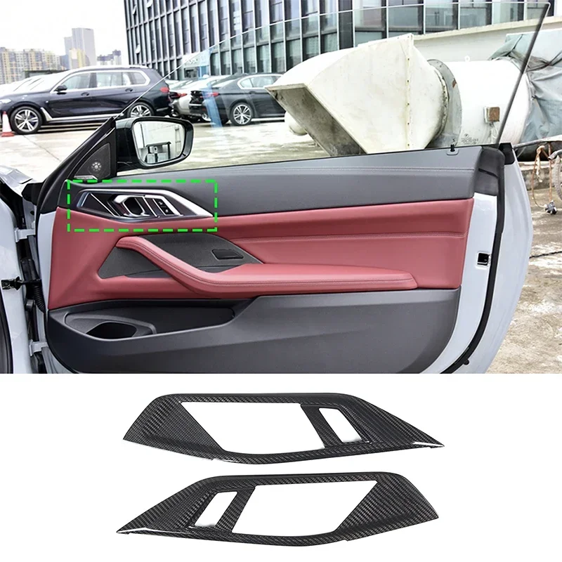 For BMW 4 Series G22 G23 G24 2021-23 Real Carbon Fiber Car Inner Handle Door Lock Unlock Button Panel Cover Trim Car Accessories