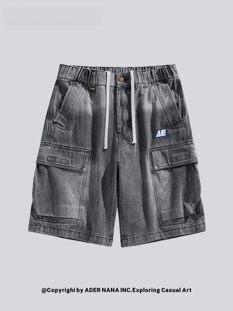 

NANA Workwear Sle Men's orts Summer Loose Straight Leg Five ket Street Faion Casual Cotton Blend hine Embroidery