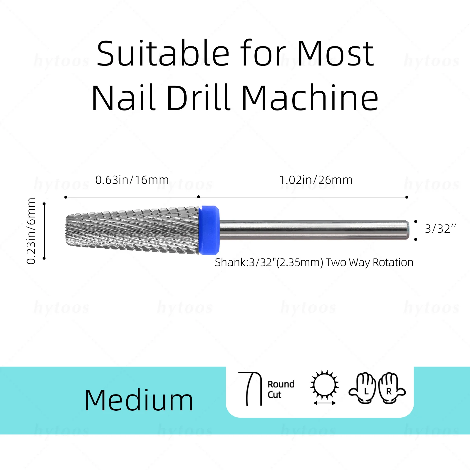 

HYTOOS 16mm Tapered 5 in 1 Carbide Nail Drill Bits for Gel Removal Pro Acylics Nail Bit Electric Drills Manicure Accessories