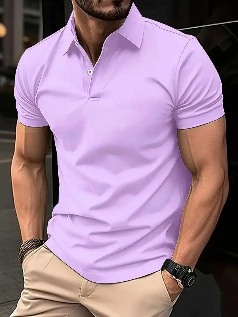 Summer New POLO Shirt Solid Color Casual Men's Button-down Lapel Short Sleeves