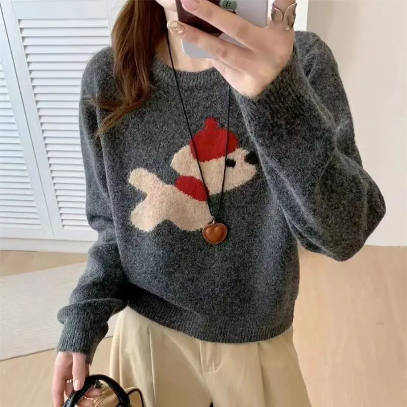 

Cute Cartoon Duck Jacquard Knitted Sweater for Women O-neck Long Sleeve Jumper Autumn Winter Women's Korean Fashion Pullover New
