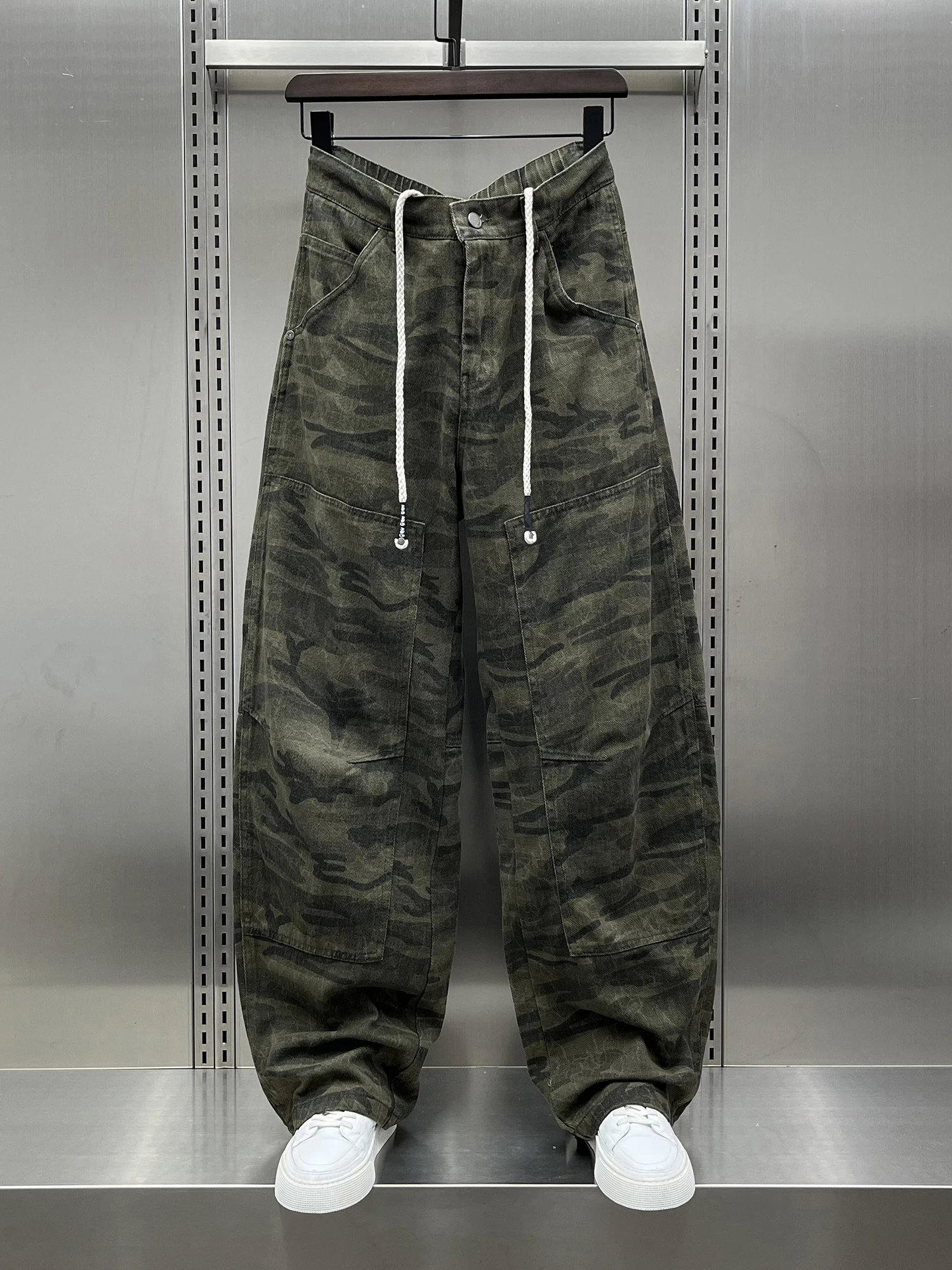 

Ретро-американские камуфляжные рабочие брюки, мужские свободные повседневные брюки прямого кроя, модные брендовые осенние новинки