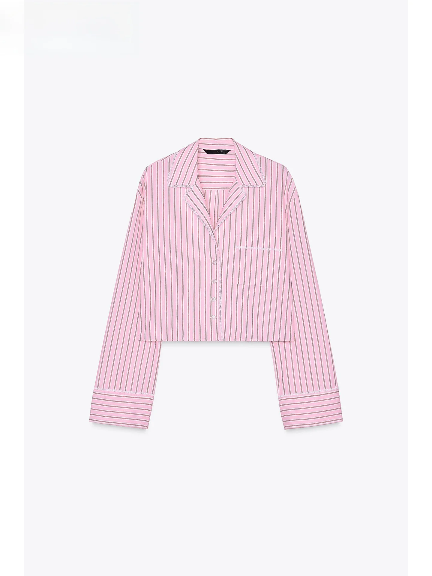 ZAPRHA 2025 doux rose rayé soie coton Long Sve ort irt femme petite taille 2658899 coupe droite v-ne été irt