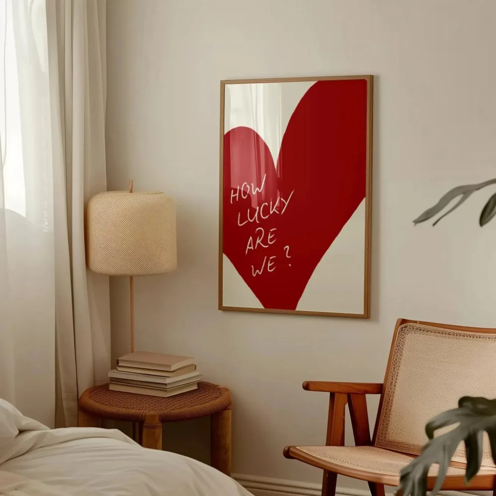 How Lucky Are We Pink Red Striped Wall Art Positive Inspirational Quote Poster Canvas Prints for Modern Living Room Home Deco