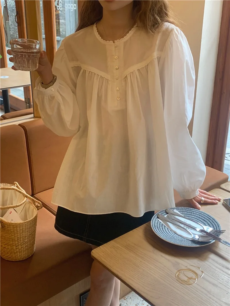 

Summer Women Blouse Spring Shirt Female Woman Blouse Maxi Blusas Chiffon Casual Elegant Vintage Long Sleeve Oversize Loose White