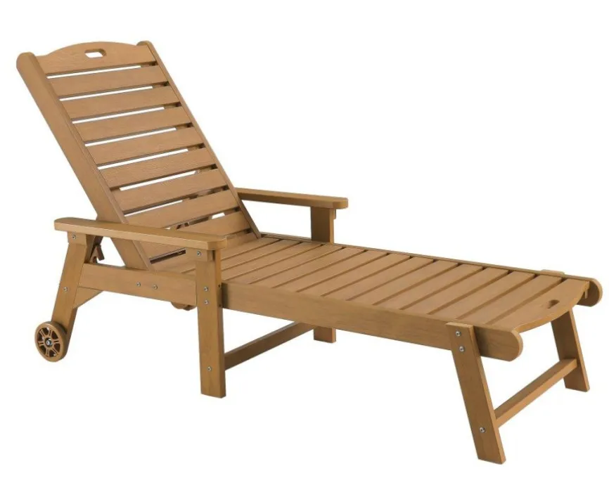 jd-Outdoor 4-Level Backrest Adjustment Beach Lounge Chairs Plastic Wood Sun Lounger Patio Pool Bed Sunbed Chaise Lounge！