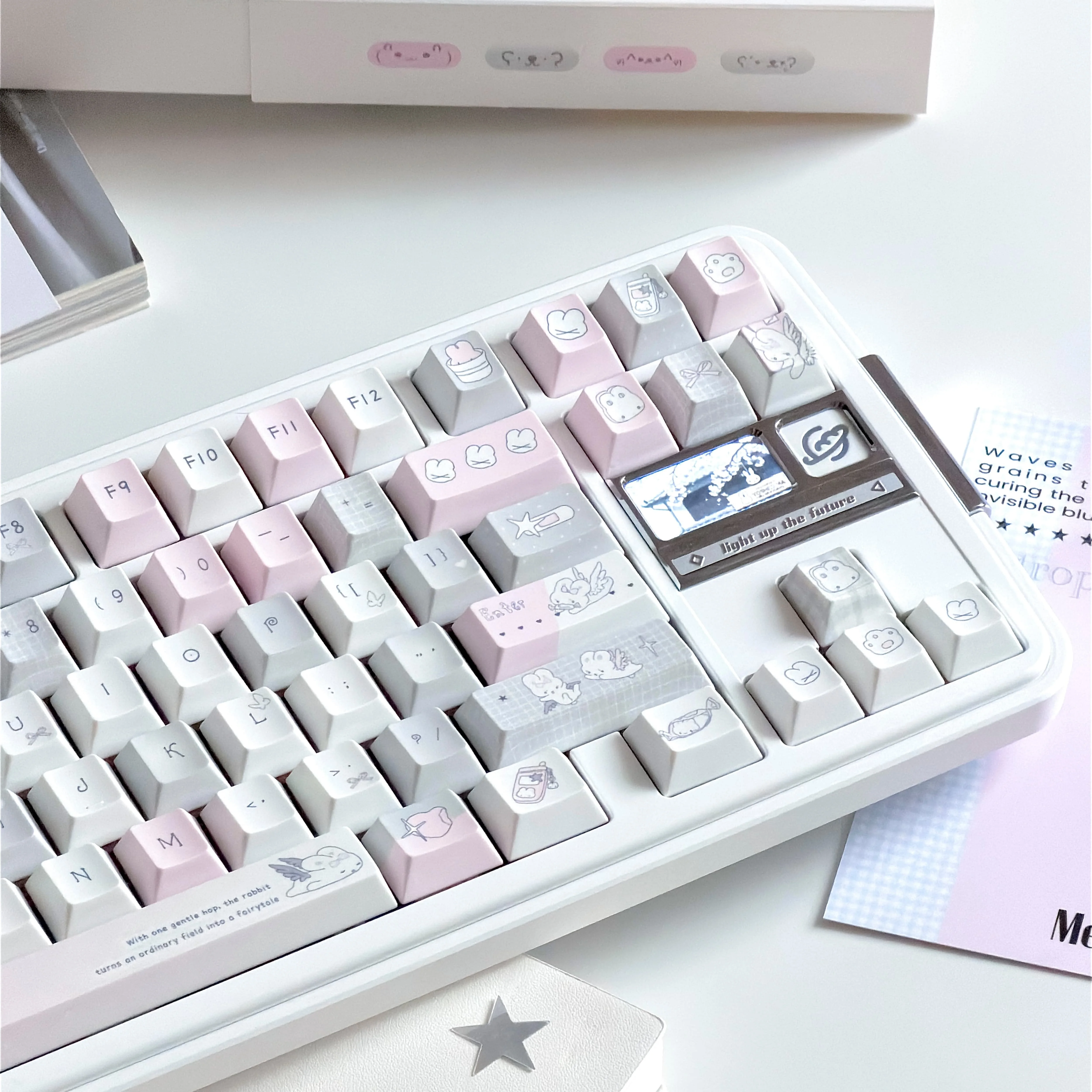 MAIMOOO Star Rabbit Candy Keycaps Cherry Profile Light Blue/Pink PBT Custom Cute Bunny Keycap for Mechanical Keyboard Girls Gift