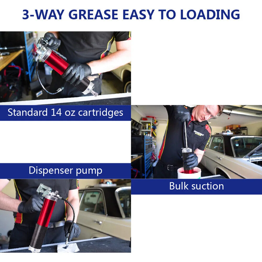 400CC Air Operated Grease Gun 6000PSI Heavy Duty Air Compressor Grease Gun 2 Coupler Portable Grease Gun 1 Bent Metal Pipe