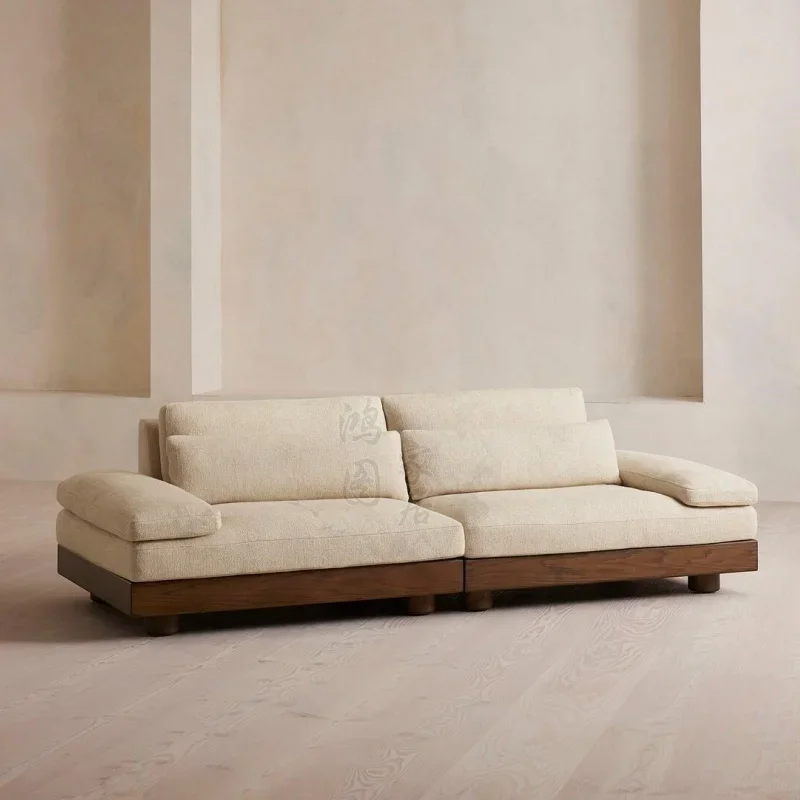Living room solid wood fabric double three sofa Nordic simple designer hotel model room bed and breakfast sofa