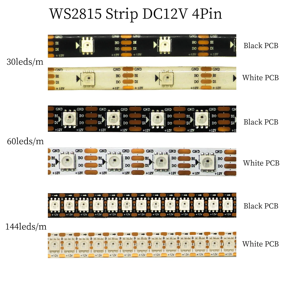 WS2815 listwy RGB LED indywidualnie adresowalne LED podwójny sygnał 30/60/144 leds/m IP30 IP65 IP67 DC12V