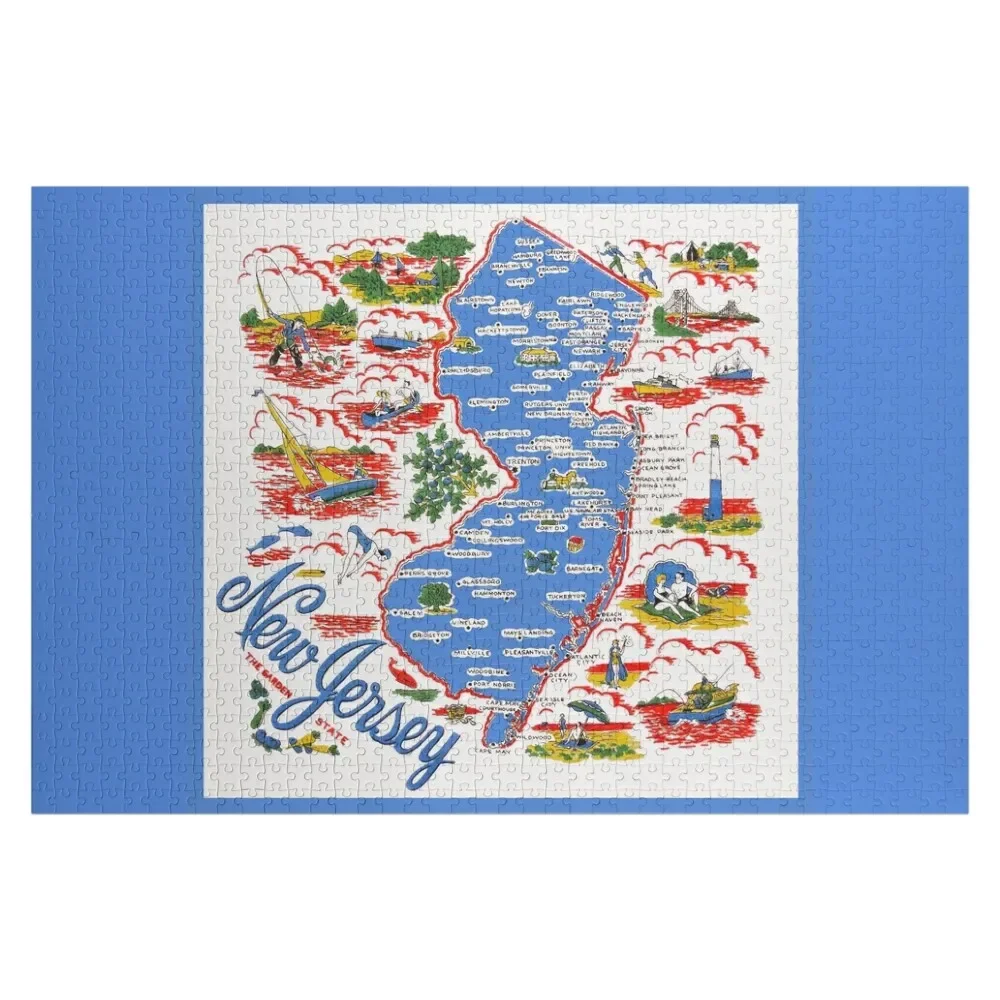 Vintage New Jersey mapa gra logiczna dla dzieci niestandardowy prezent dla dziecka drewniane zwierzęta drewniane puzzle dla dorosłych Puzzle