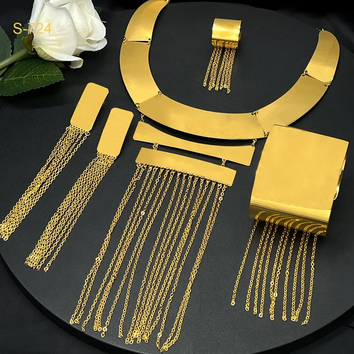 ANIID Luxury Italian 24K Gold Color Jewelry Sets For Women Tassel Jewellery Designed Indian Dubai Big Necklace Set Party Gifts