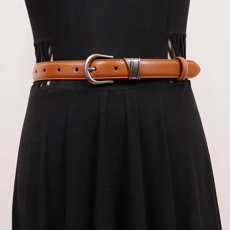 

Women's Runway Fashion Vintage Genuine Leather Cummerbunds Female Dress Corsets Waistband Belts Decoration Narrow Belt R2856