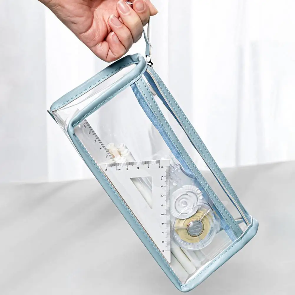 Bolsa transparente de doble capa para bolígrafos, estuche con cremallera lisa, almacenamiento de lápices, caja de papelería, organizador de suministros para estudiantes