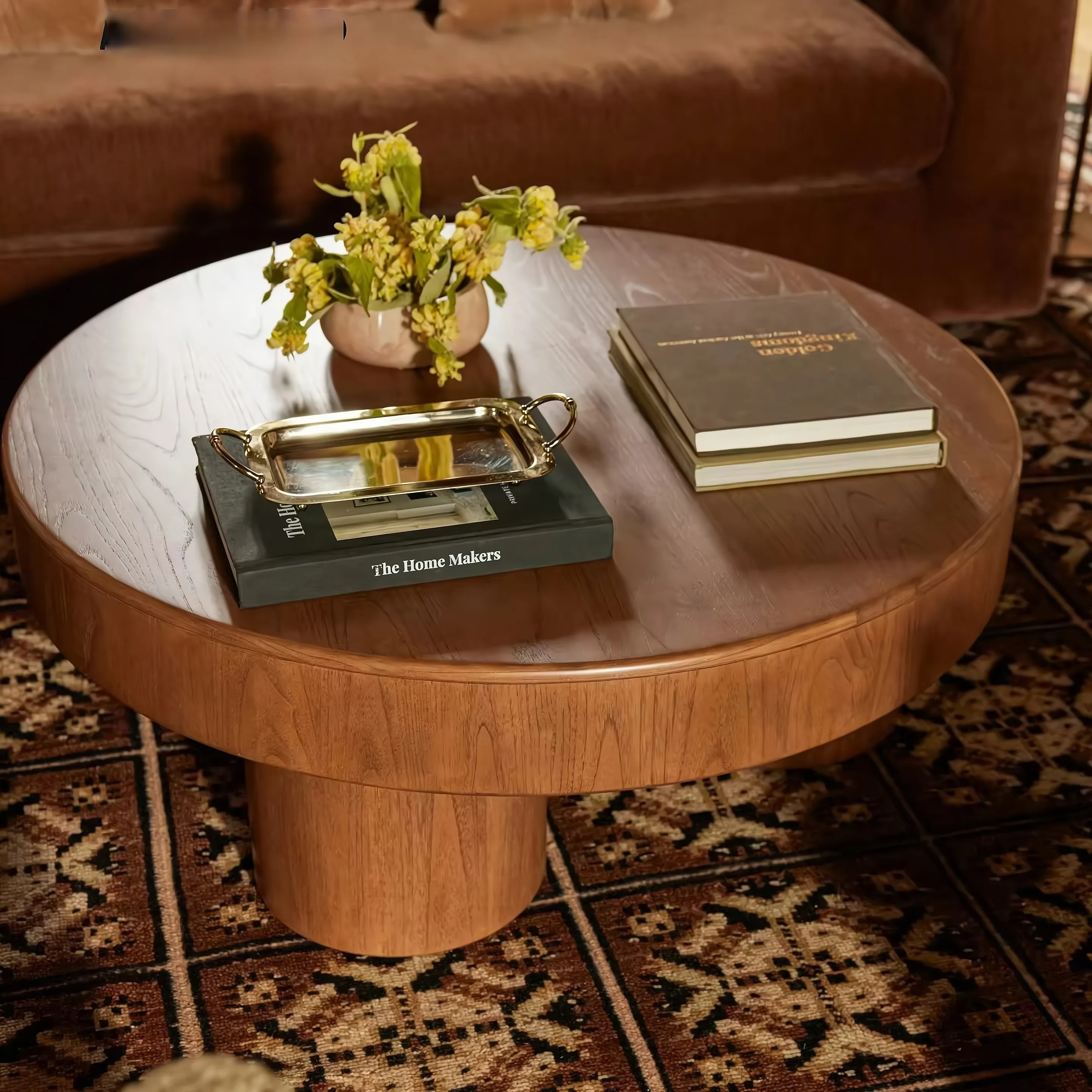 Vintage Oak Wooden Side Table Simple High-End Wabi-Sabi Style for Small Apartments Home Living Serving Tea & Coffee Table
