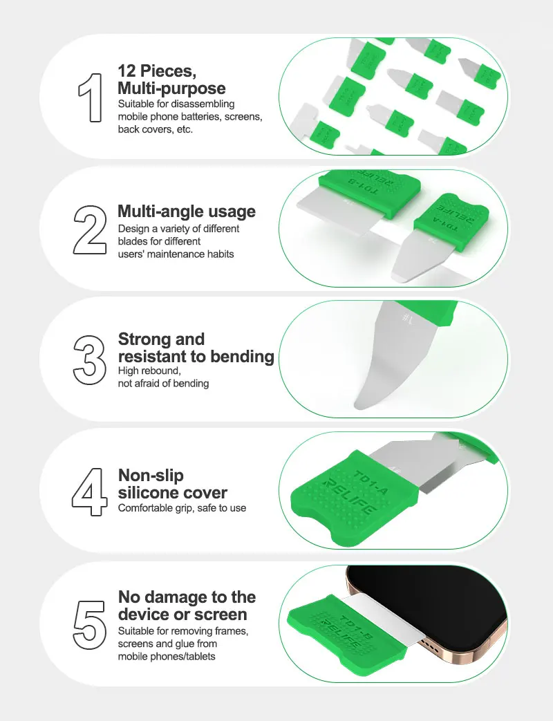 RELIFE TD1-Pro Multifunctional Disassembly Tool Mobile Phone LCD Screen Pry Opening Phone Repair Tools Kit Blade