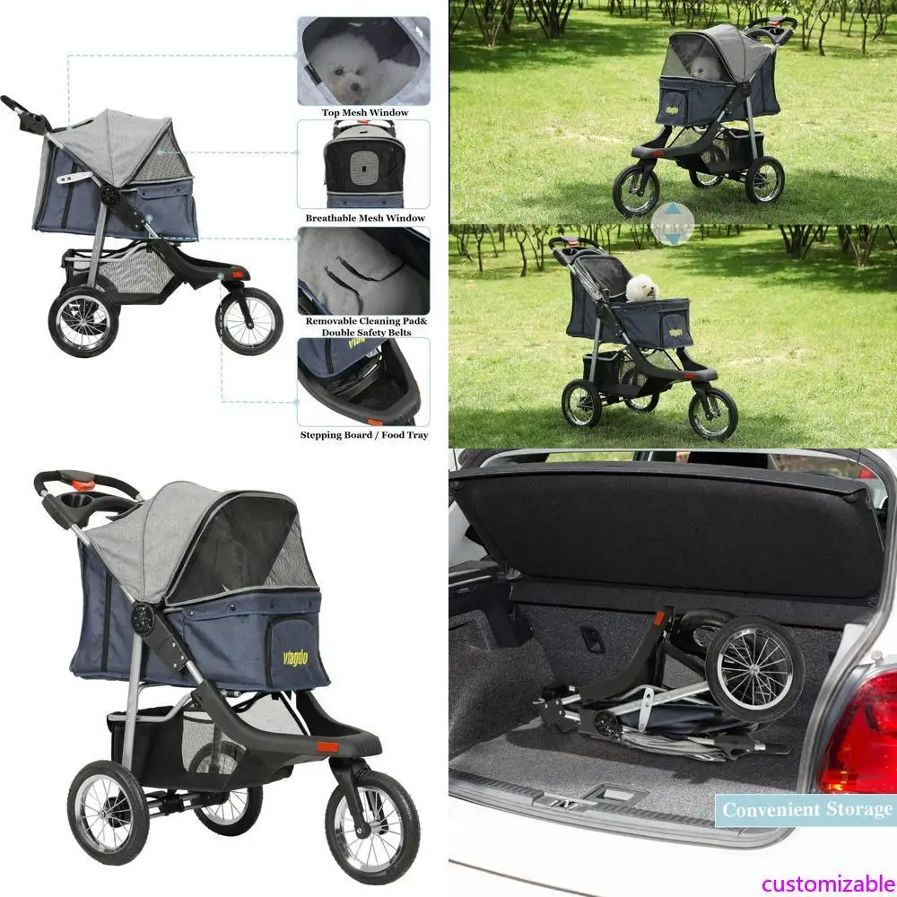 

Прочная трехколесная коляска для собак и кошек для маленьких и средних домашних животных, складная и оснащенная подвеской.