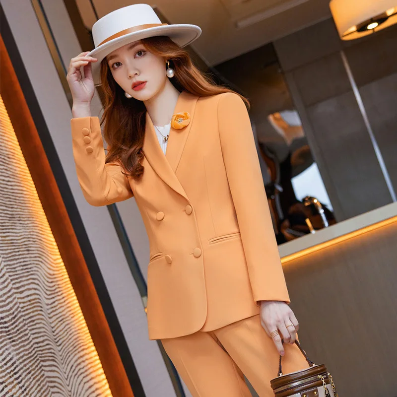 Light Orange Suit Women's2024New Fall and Winter Make You Look Younger Light Mature Fashion Suit Internet Hot Two-Piece Suit Pro