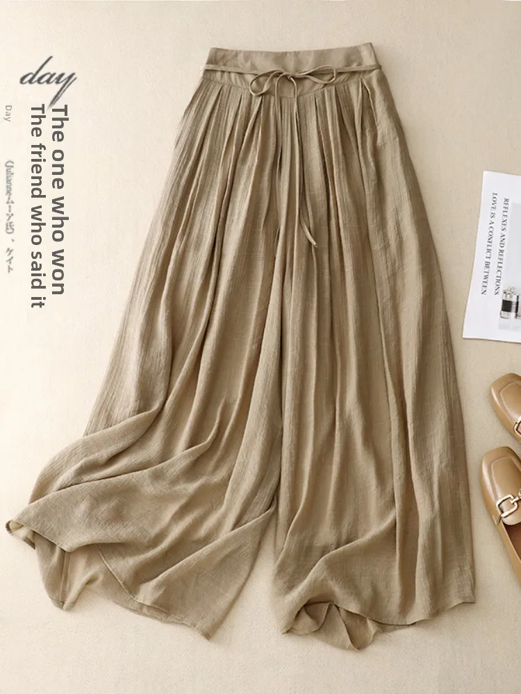 

Широкие брюки с высокой талией, юбка из хлопка и льна, женские модные завязанные драконы, двухслойные свободные летние повседневные брюки