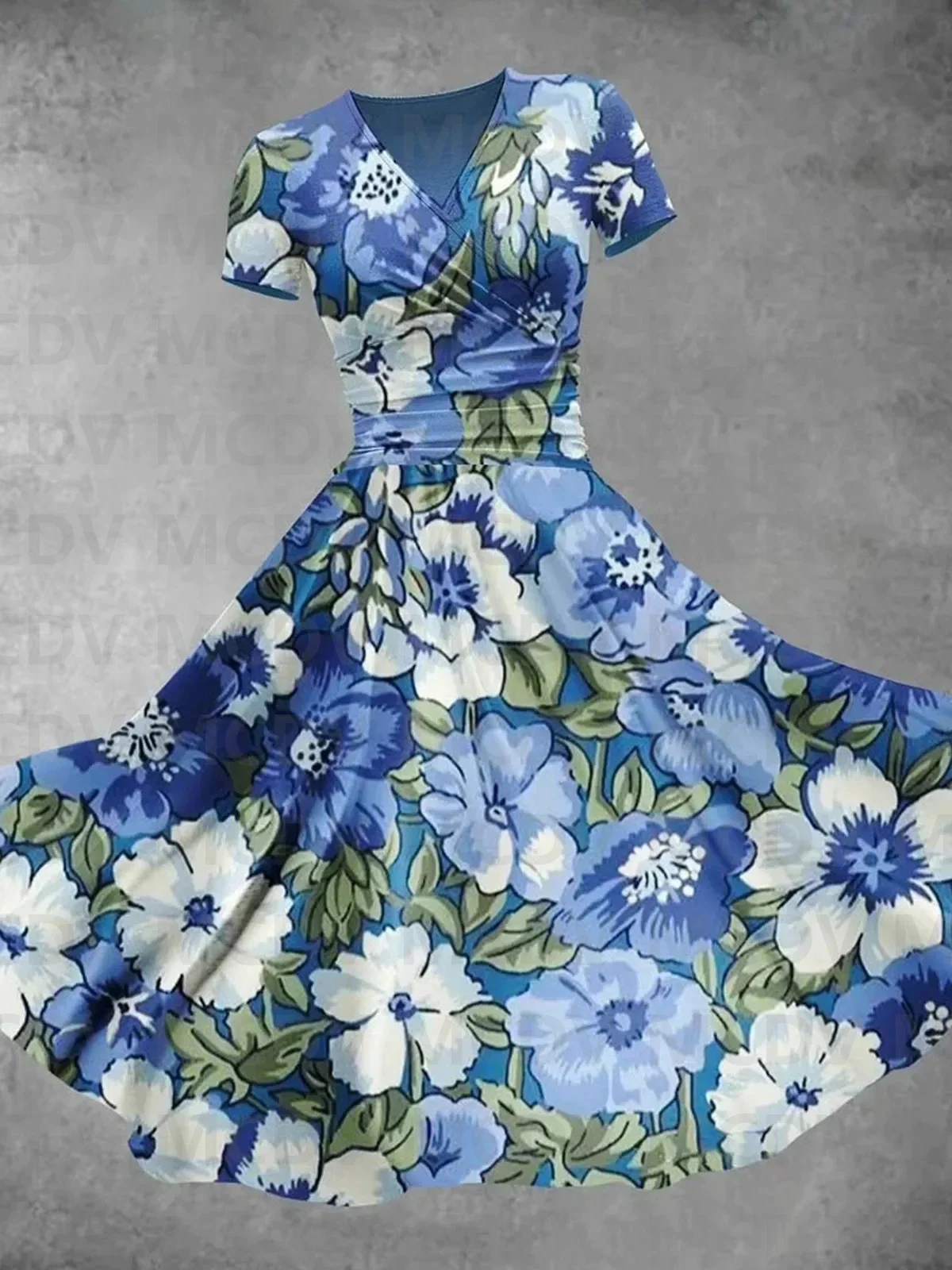 Women's Retro Flower Print Maxi Dress 3D Printed Sexy V-neck Dress Female Dresses