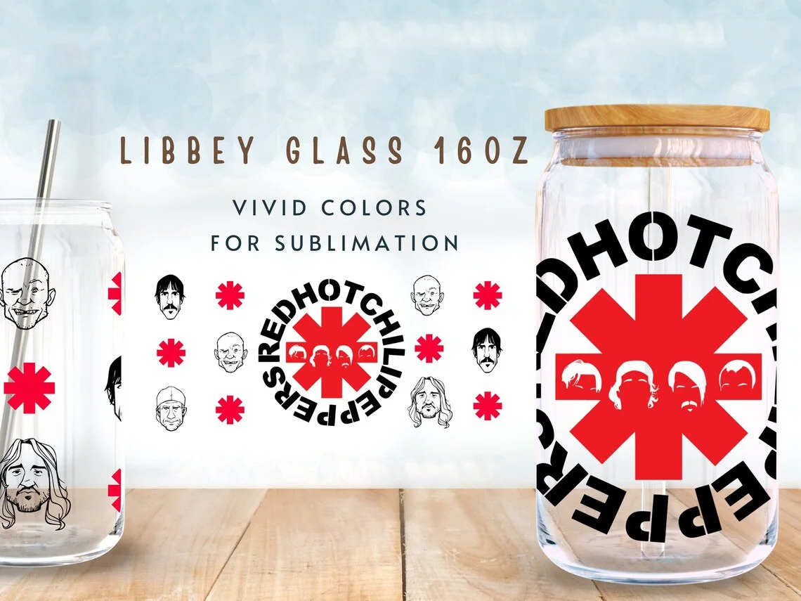 Rhcp Uv Dtf Cup Wrap Voor 16Oz Libbey Glas Kan Diy Transfer Sticker Hot Chili