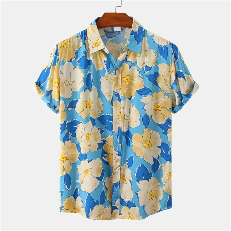 3d Print Bloemenblad Hawaiiaans Shirt Voor Mannen Vierkant Splicing Patroon Aloha Shirts Zomer Strand Casual Korte Mouw Straat Blouse