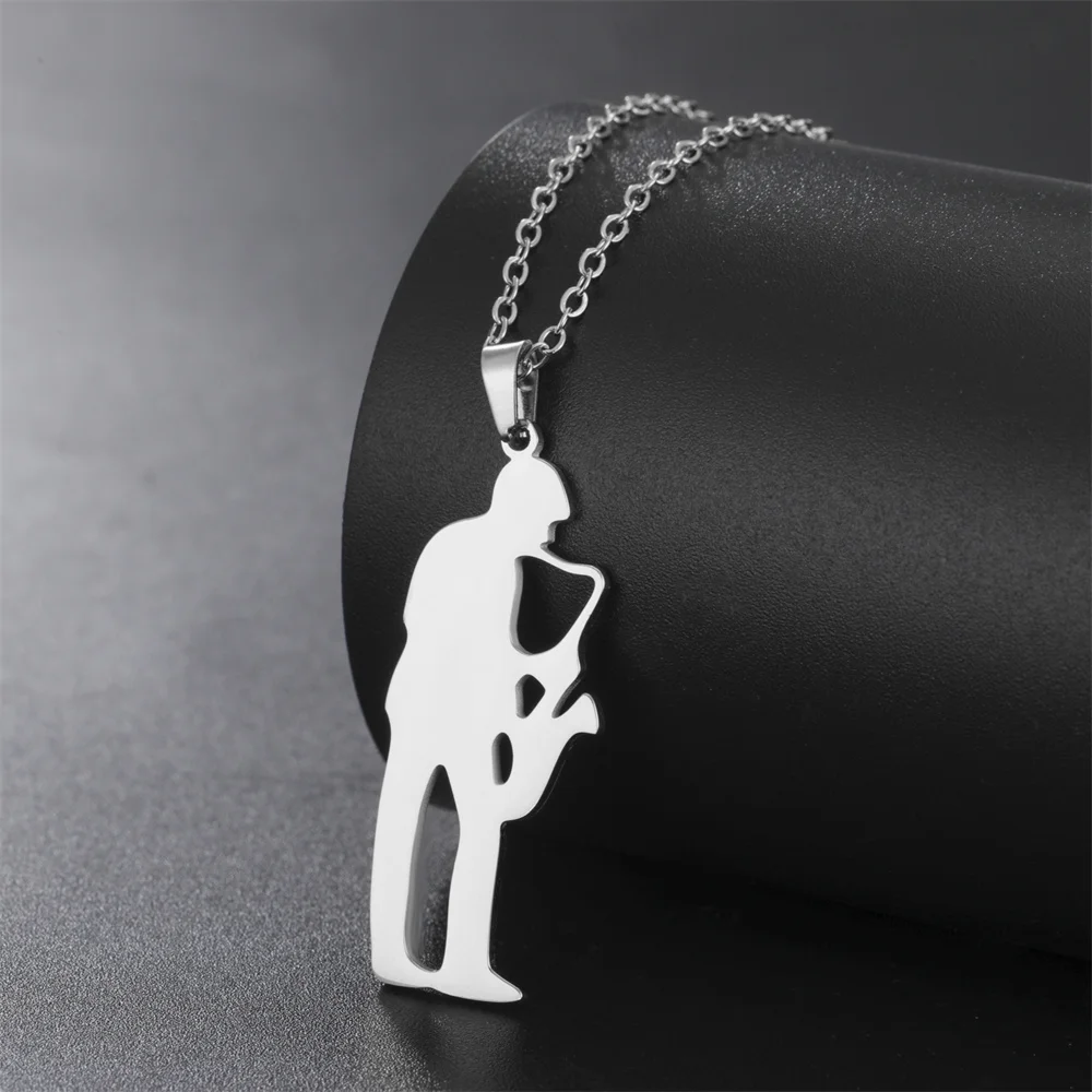 My Shape Sax Musical Instrument Pendant Necklaces for Women Men Trumpet Flute Cello Charms Neck Chain Stainless Steel Jewelry