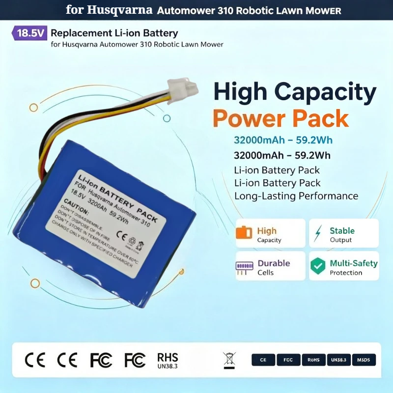 18.5V 3200mAh 59.2Wh Replacement Li-ion Battery for Husqvarna Automower 310 Robotic Lawn Mower Battery, High Capacity Power Pack