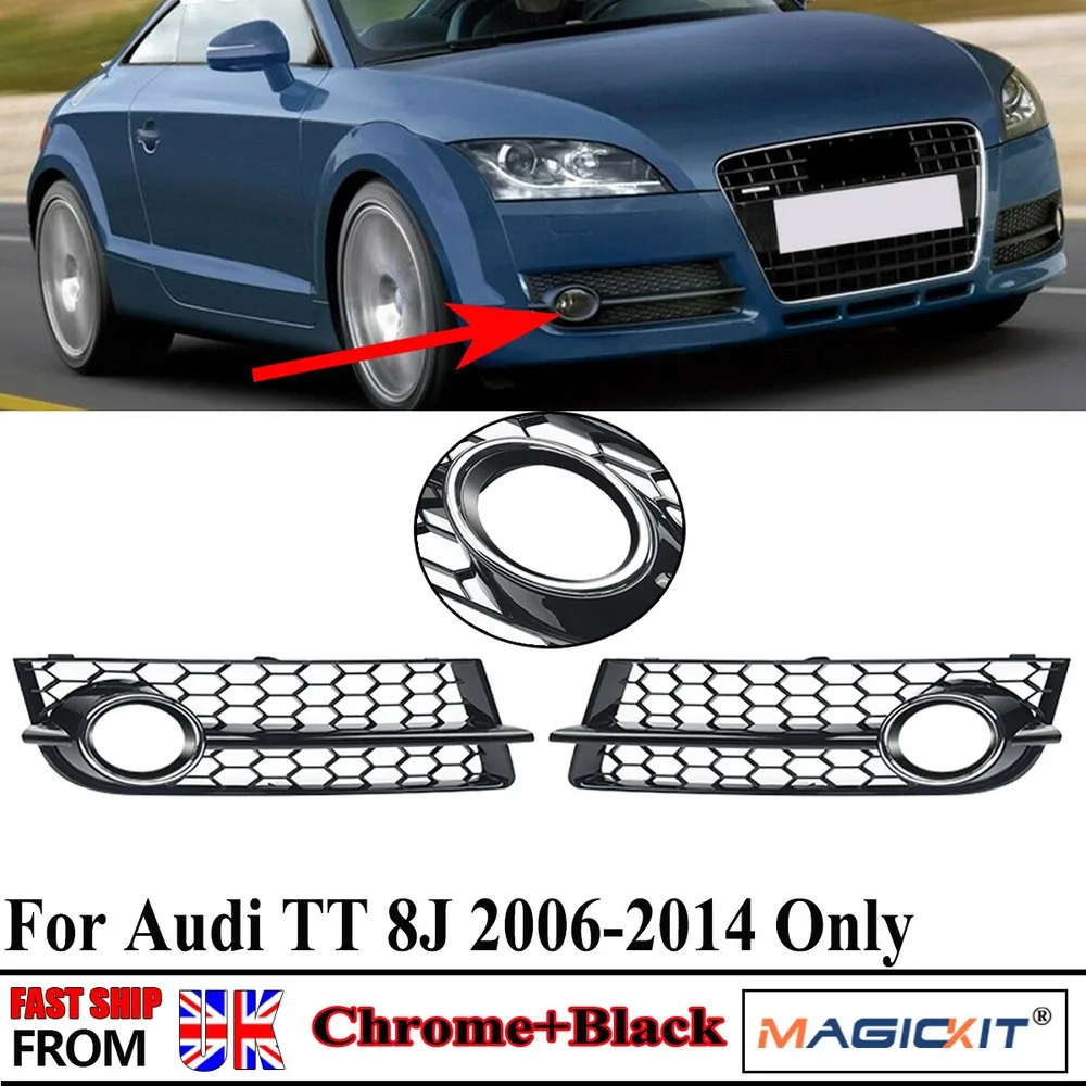 

For Audi TT Front Fog Light Cover Grid 8J 2006-2014 Honeycomb Front Bumper Fog Lamp Grille Chrome Left Right Pair Car Accessory