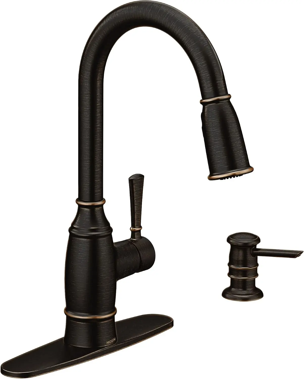 Pull-Down Kitchen Faucet with Soap Dispenser, Mediterranean Bronze Finish, Featuring Powerful Cleaning Spray and Docking System