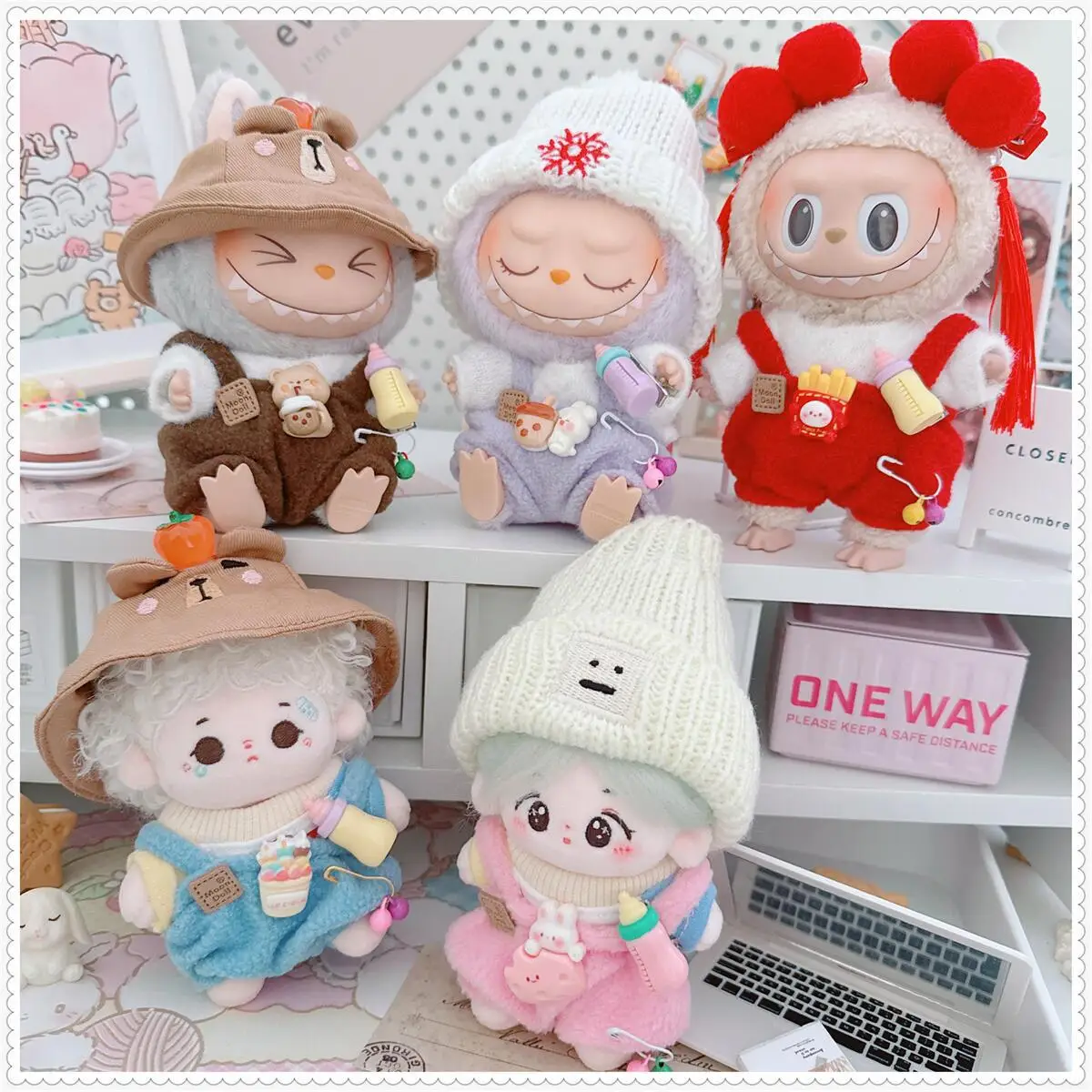 10cm Kawaii Plush Doll Clothes Set with Capybara Hat And Sweater Cute Rompers Soft Toy Outfits Accessory Gift for Small Dolls